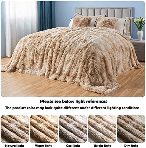 GONAAP Fuzzy Faux Fur Throw Blanket for Couch, Tie-dye Beige, 50"x60"