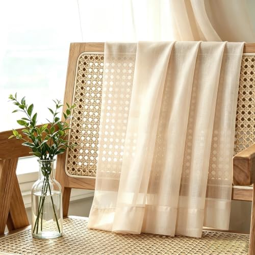 UPOPO Beige Sheer Curtains 72 inches Long Kitchen Dining Living Room