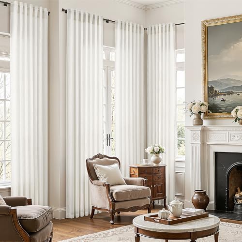 BOODII Linen Curtains 63 Inch Long for Living Room Ivory 2 Panels