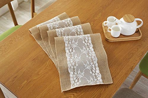 3 Pack 12X108 Inches Natural Burlap Lace Hessian Table Runner Vintage