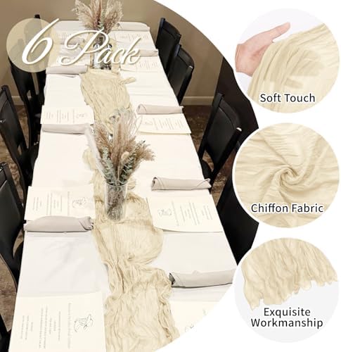 6 Pack Ivory Cheesecloth Table Runner 20 x 120 Inch Gauze Table Runner
