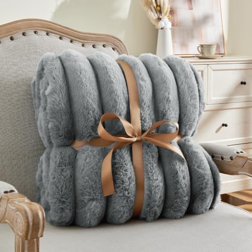 BEDELITE Faux Fur Throw Blanket for Couch, 770GSM, 50" x 60", Light