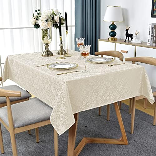 SASTYBALE Jacquard Tablecloth Rectangle 52 x 70 Inch Beige Spill Proof