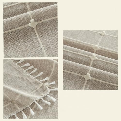 Beydodo Table Cloth Covers Round 70 inch, Linen Look with Embroidered