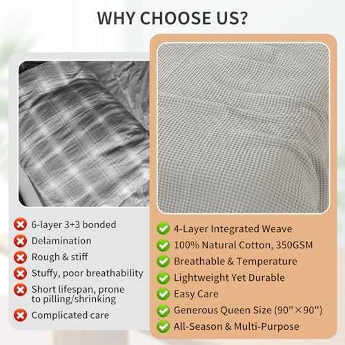7ya 100% Cotton Queen Blanket, Light Brown, 90"x90"