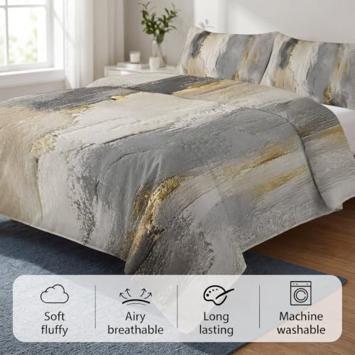 Duvet Cover Queen Size 3 Piece Bedding Set, Gray Beige Abstract Soft