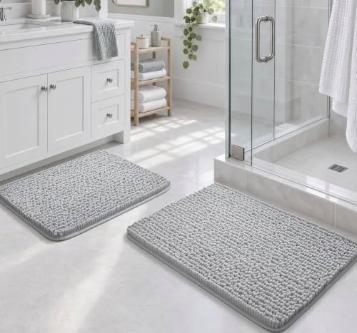 Ophanie Bathroom Rugs Sets 2 Piece,Grey Soft Chenille Bath Mat,Non