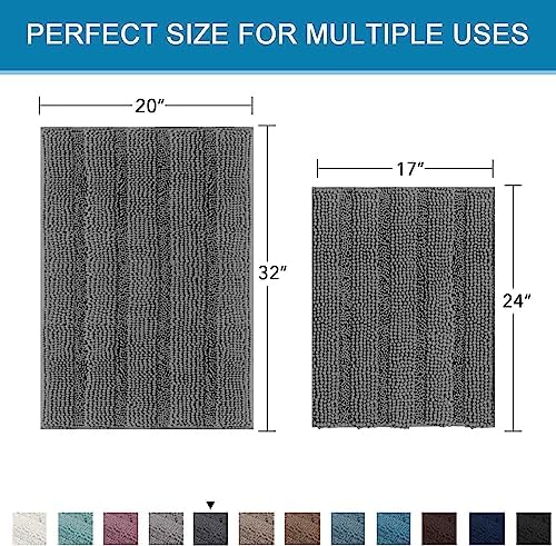 H.VERSAILTEX Grey Bathroom Rug Set Bath Mats, 2 Piece Bath Rugs Non