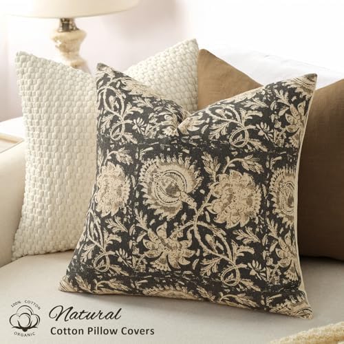 Vintage Floral Print Throw Pillow Covers 20x20 Set of 2 Neutral Modern
