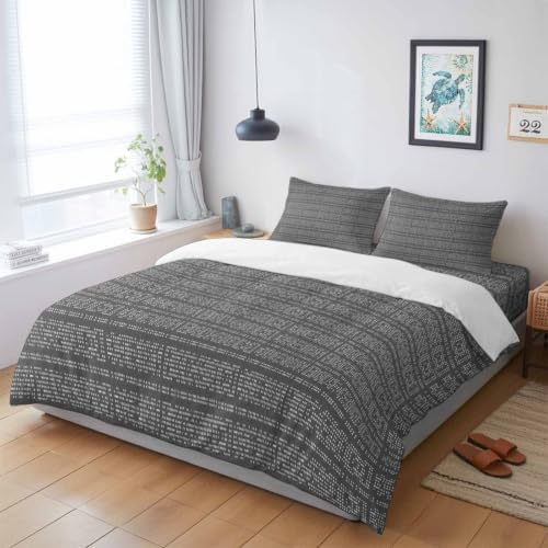 Full Duvet Cover Set 4 Piece, Gradient Gray Boho Geometric Soft