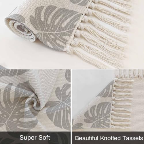 Gray Monstera Leaf Hallway Runner Rug 2'x5', Tropical Plant Foliage