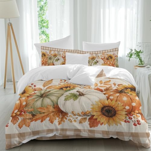 Thanksgiving Pumpkins Duvet Cover Queen Size Bedding Set 4 Pieces, 1
