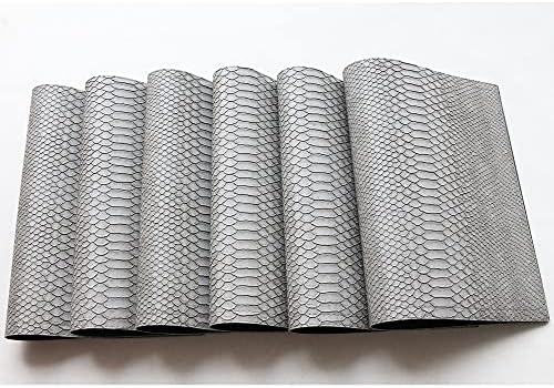 Faux Leather Placemat, 12"X17.5", Set of 6, Crocodile Gray
