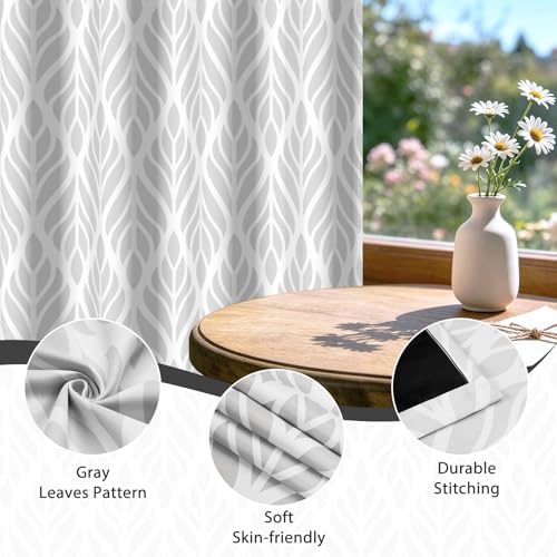 Gray Leaf Patterned Blackout Curtains for Living Room 63 Inch Length 2