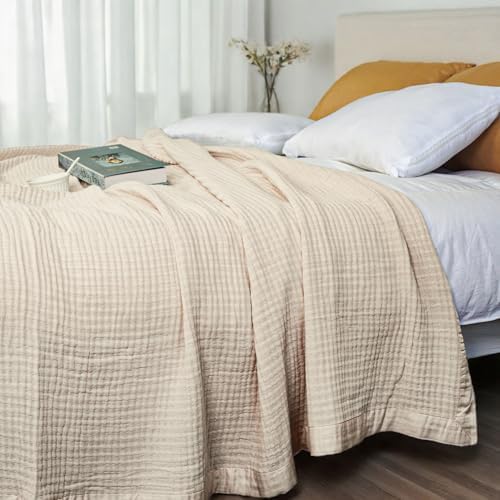 100% Cotton Muslin Blanket, Breathable All-Season Gauze Blanket for