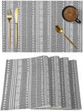 Grey Boho Placemats Set of 8, Cotton Linen Fabric Place Mats, Rthnic