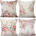 Floral Pillow Covers Poppy Rose Flower Vintage 20x20 Set of 4