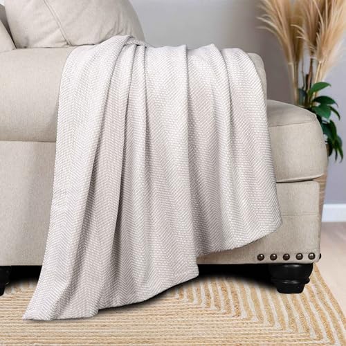 Chrisney Chenille Cotton Blanket, Soft Chevron Herringbone Woven