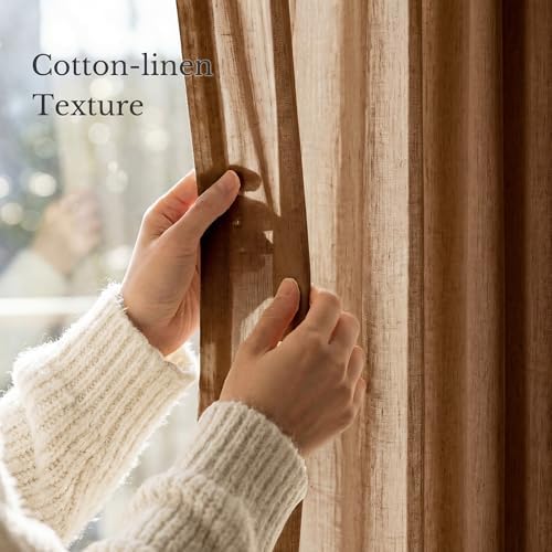 NICETOWN Pinch Pleated Linen Gold Brown Curtains 96 inches Long, Flax
