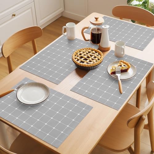 Grey Gingham Placemats Set of 8 Modern Minimalist Geometric Plaid