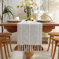 Wracra Rustic Linen Table Runner, Light Grey Table Runners 72 inches