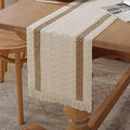 Boho Burlap Macrame Table Runner, Farmhouse Style Cotton Linen Rustic