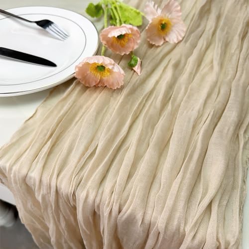 Booque Valley 6 Pack Beige Cheesecloth Table Runner 10ft Super Soft