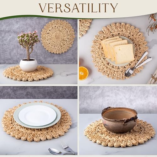 13.8" Set of 8 Corn Husk Woven Round Placemats by DaiVuCrafts