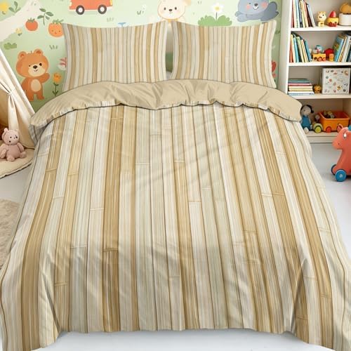 California King Duvet Cover Set Vertical Lines of Wood Grain Texture