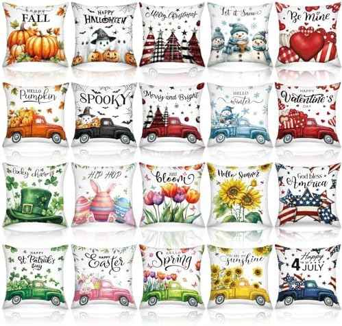 Mixweer 20 Pcs Holiday Pillow Covers, 18x18 Inch