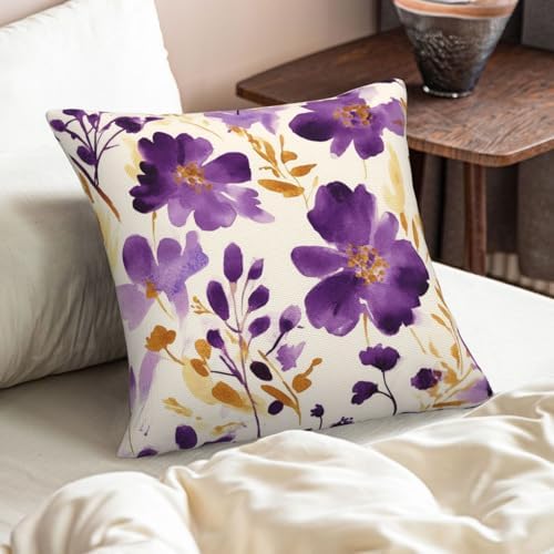 Watercolor Flower Throw Pillow Covers Violet Gold Flower Pillow Cover