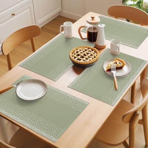 Round Placemats Set of 12 Sage Polka Dot Place Mats Minimalist Neutral