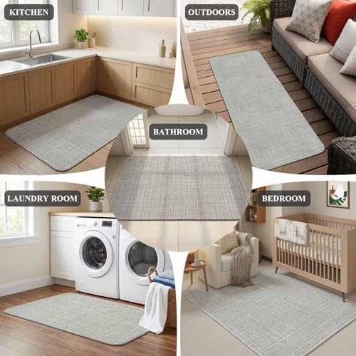 Rustic Light Gray Bathroom Runner Rugs Non Slip Washable Absorbent