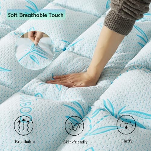 WhatsBedding 5 Inch Queen Mattress Topper Breathable Bamboo Viscose