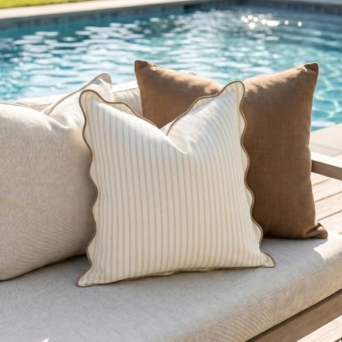 DEZENE 18x18 Beige Tan Outdoor Pillow Covers Pack of 2, Striped