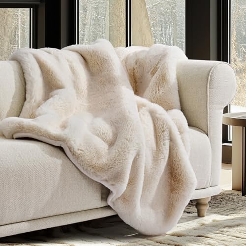 EVERGRACEHOME Faux Chinchilla Fur Throw Blanket, 50"x60", Arctic White