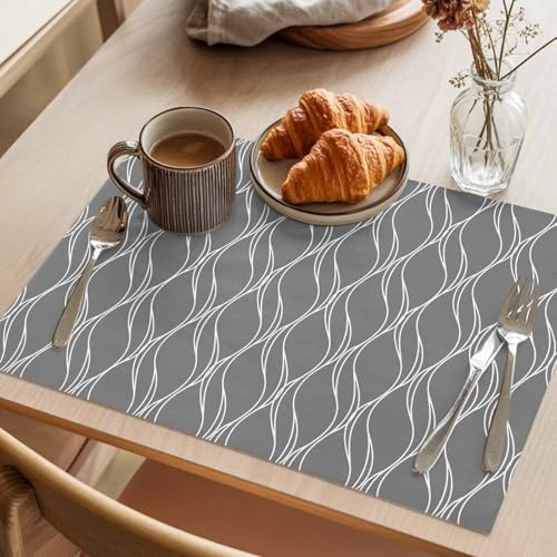 Gray Waves Vintage Stripes Line Placemats Set of 6 Washable Table Mats