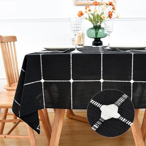 NEWISHER Farmhouse Embroidered Plaid Tablecloth Square 60 x 60 Inch