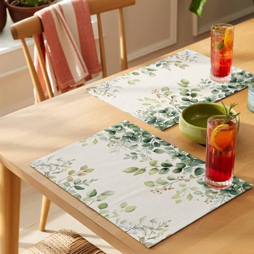 Placemats Set of 8, Eucalyptus Woven Placemat, Linen Place Mats for