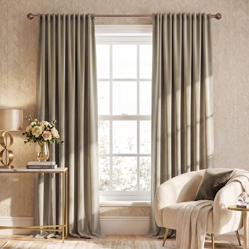 NICETOWN Taupe Velvet Curtains for Living Room, W52 x L96, 2 Panels