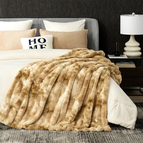 Cozy Bliss Deluxe Striped Rabbit Faux Fur Throw Blanket, 60"x80"