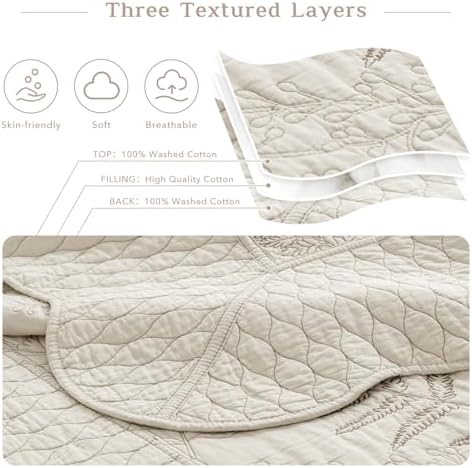 CozyTide Oversized King Quilt 128"x120",Wheat Leaves Pattern