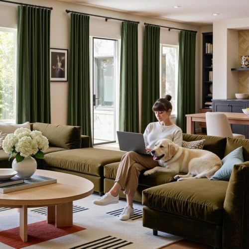 Lazzzy Moss Extra Long Curtains Luxury Rod Pocket 52×108 Inch 2 Panels