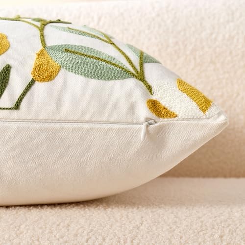 Embroidered Floral Throw Pillow Covers Summer Decorative Couch Pillow