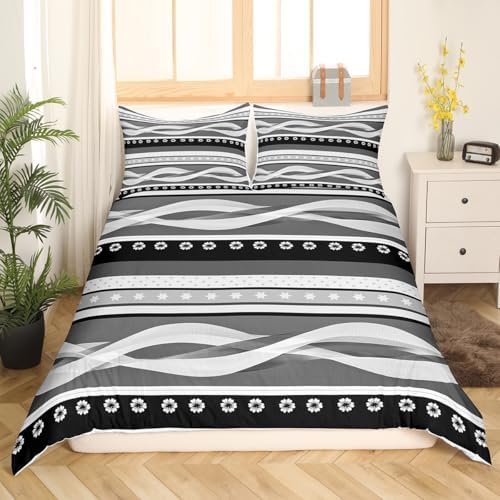 Duvet Cover Full Size,Modern Grey Bohemian Soft Bedding Set,Abstract