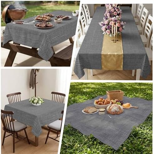 Pure Grey Color Farmhouse Linen Tablecloth Rectangle 60 x 120 Inch