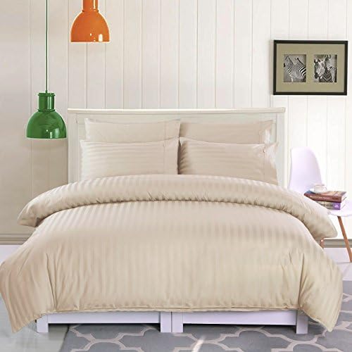 5 PCs Duvet cover set Western King Size Cream/Ivory Stripe 400 Thread