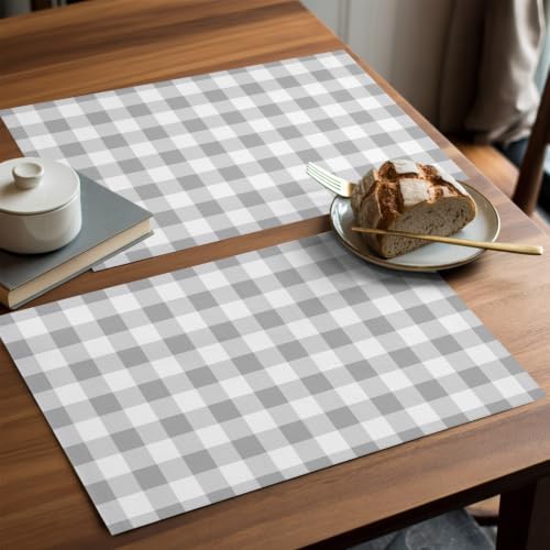 Gray Plaid Placemats Set of 8 Gray Gradient 13x19 Inch Washable Non