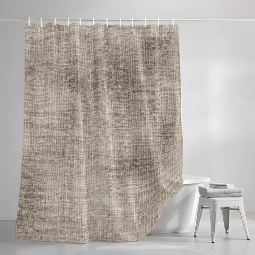 Vintage Beige Linen Texture Shower Curtain, Minimalist Brown