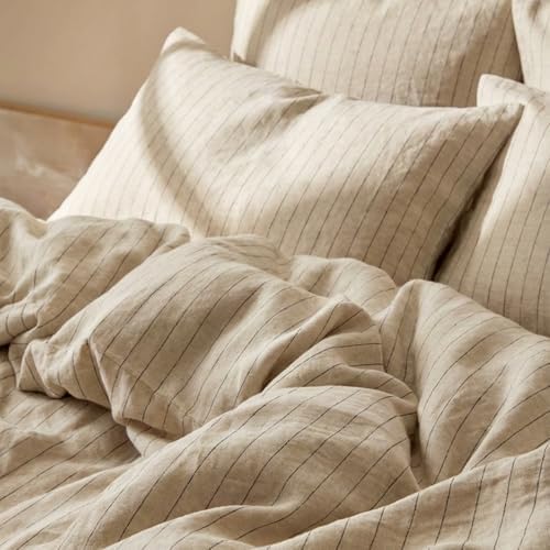 Vintage Fine Striped Duvet Cover Set King-90% Natural Cotton and 10%